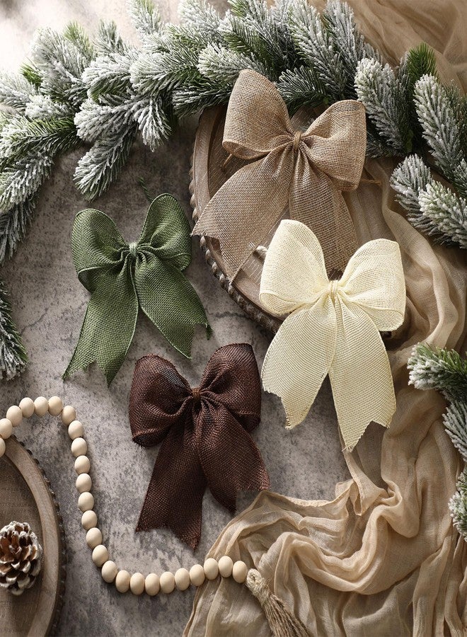 Suncalla 24 Pcs Burlap Christmas Bows Decoration 5.9 Inch Christmas Tree Rustic Ornament Natural Burlap Ribbon Bow Knot for Xmas Tree Wreath Holiday Party Decorations (Neutral) - Image 1